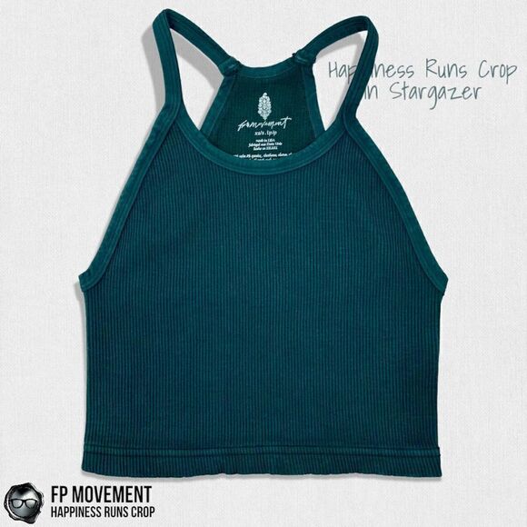FP MOVEMENT HAPPINESS RUNS CROP TANK IN STARGAZER TEAL XS / SMALL RIBBED BRA TOP - Picture 1 of 8